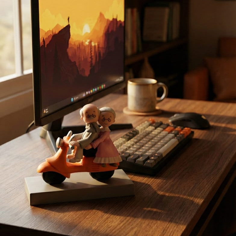 Aged Scooter Couple Miniature